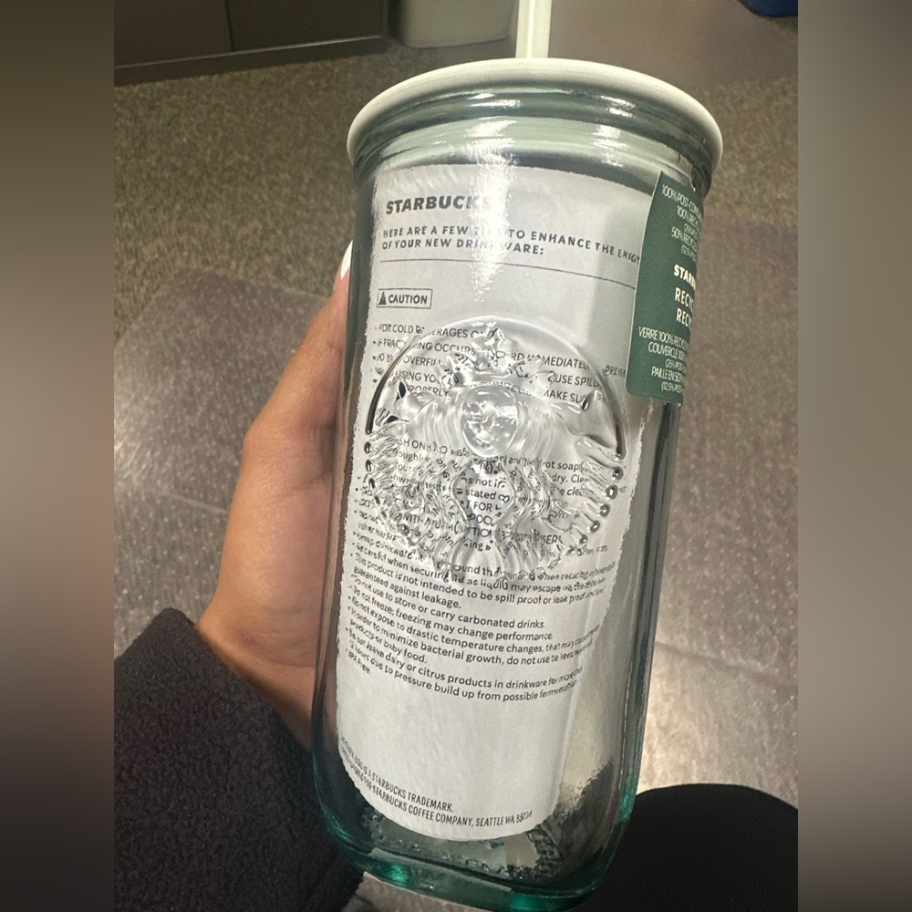 NWT Starbucks 2023 Recycled Core Mint Glass 16 oz Triangle Cold Cup Tumbler